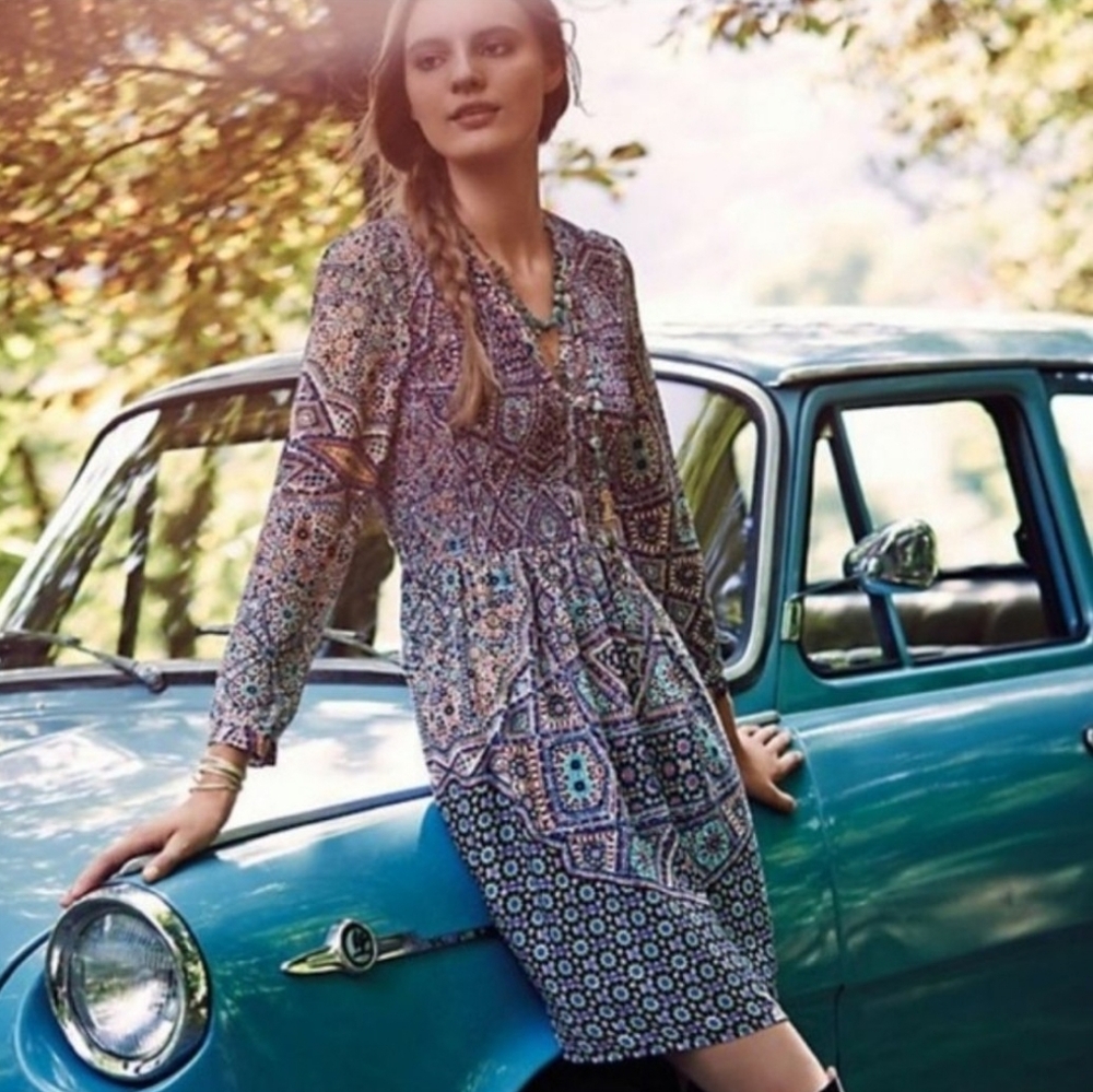 Maeve By Anthropologie Tiled Amethyst Long Sleeve Dress Size Medium